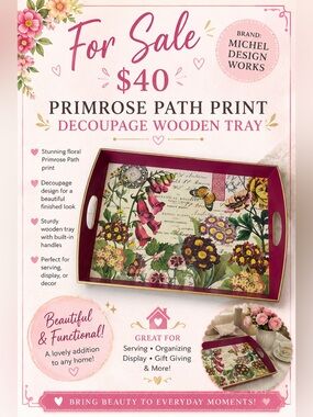 Michel Design Works Primrose Path Decoupage Wooden Tray - Pink Floral